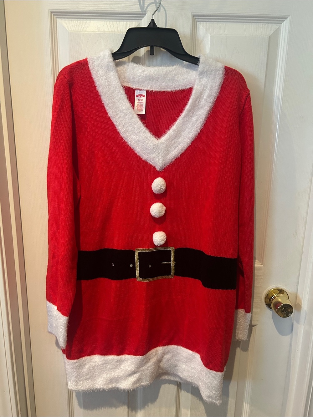 Holiday Time Red and White Santa-Style V-Neck Women’s Sweater